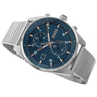 Hugo Boss Skytraveller 1514149 Men's Blue Dial Watch Silver Mesh