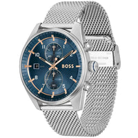 Hugo Boss Skytraveller 1514149 Men's Blue Dial Watch Silver Mesh