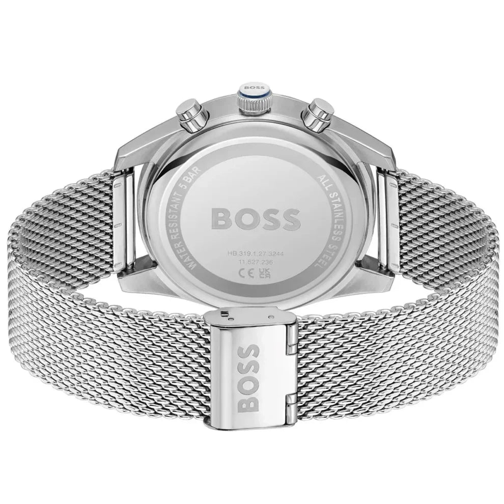Hugo Boss Skytraveller 1514149 Men's Blue Dial Watch Silver Mesh