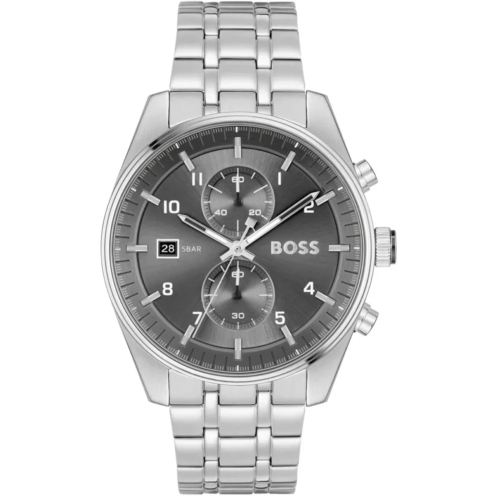 Hugo Boss Skytraveller 1514151 Men's Silver Watch Grey Dial