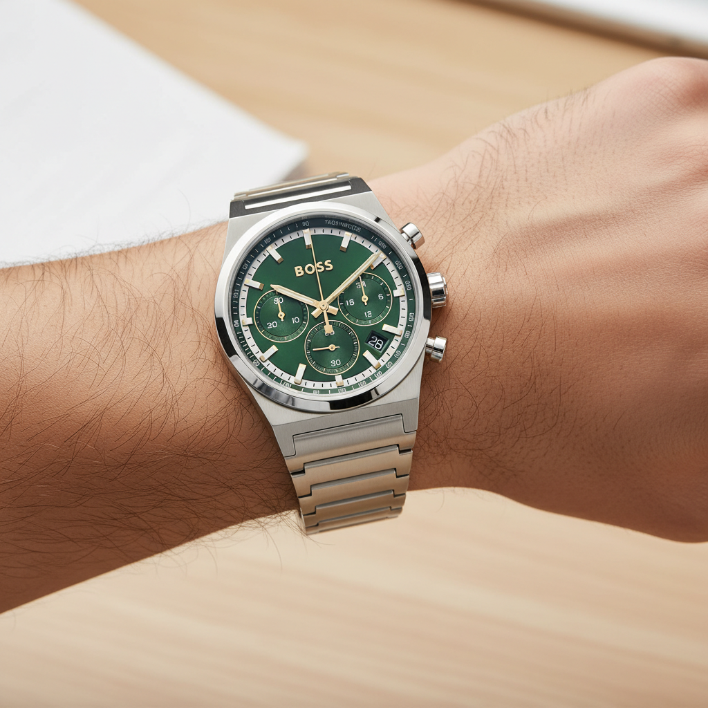 Hugo Boss Candor 1514220 Men's Silver Steel Watch with Green Dial