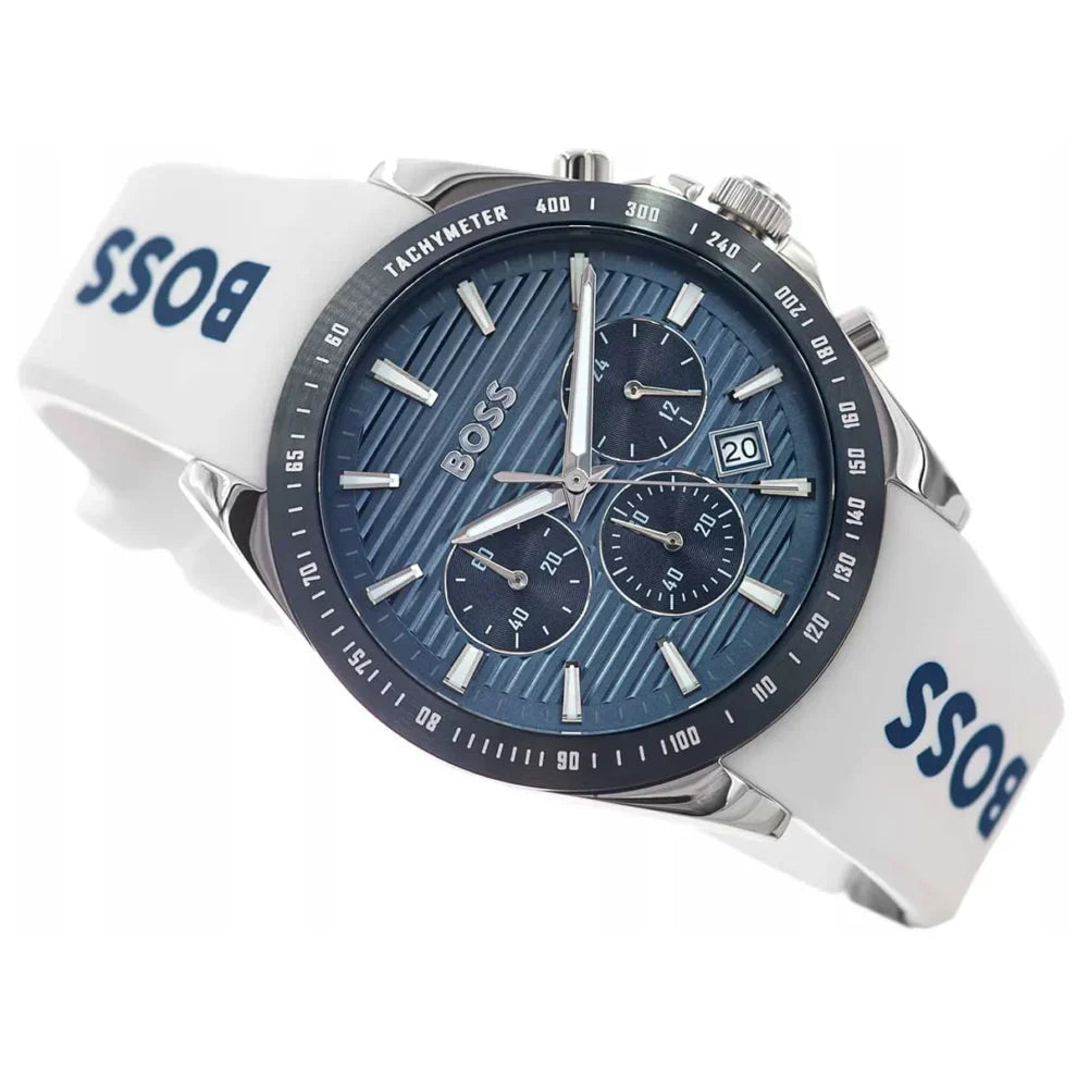 Hugo Boss Strike 1514238 Men's Blue Dial Watch with White Logo Rubber Strap
