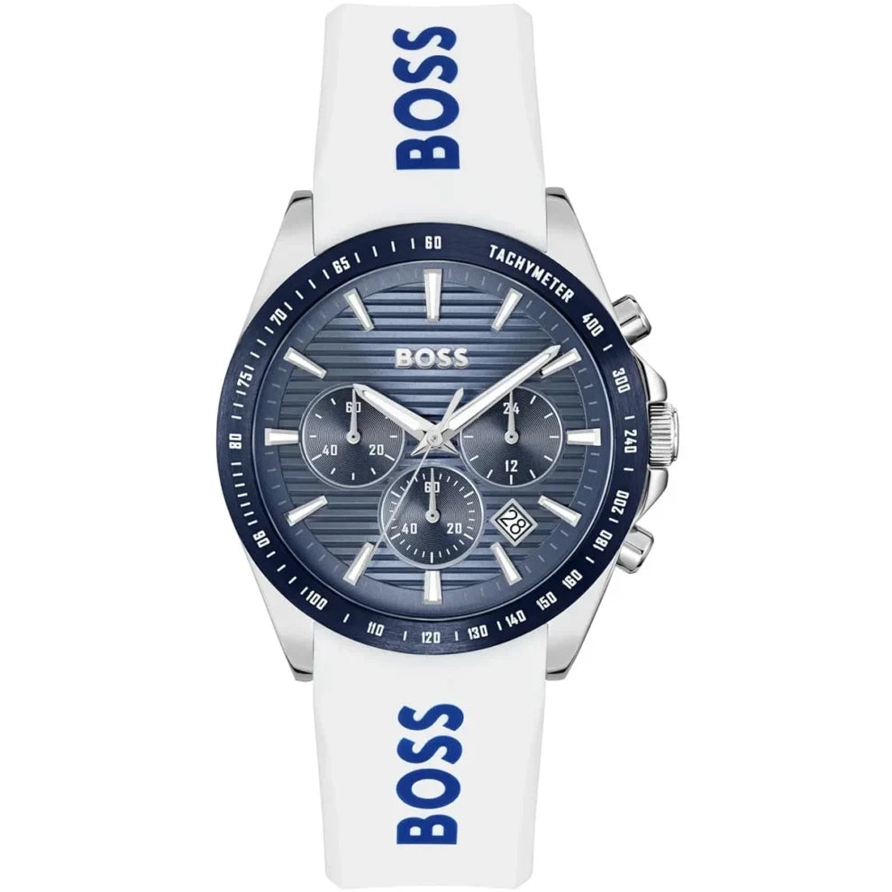 Hugo Boss Strike 1514238 Men's Blue Dial Watch with White Logo Rubber Strap