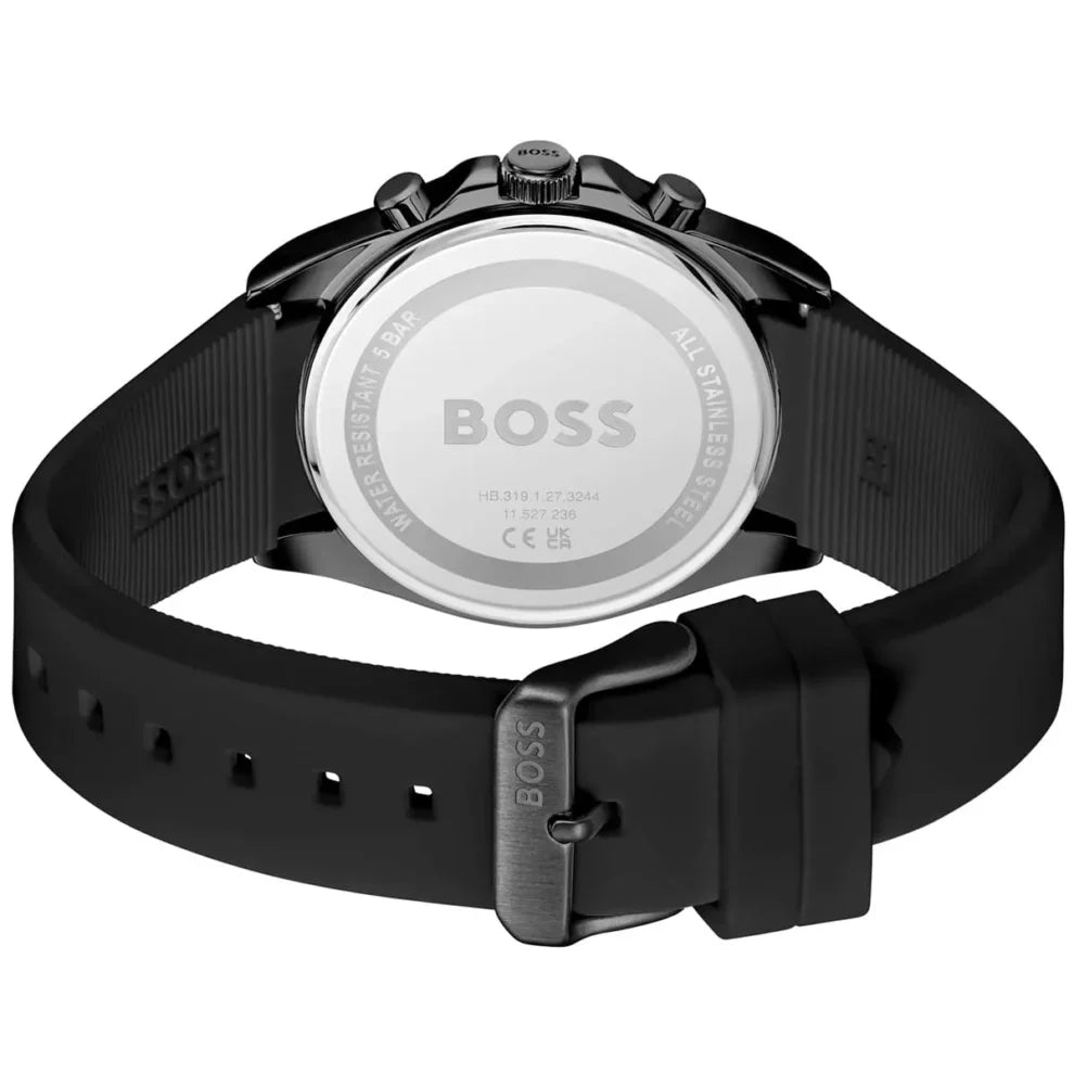 Hugo Boss Strike 1514289 Men's All-Black Watch with Logo Rubber Strap