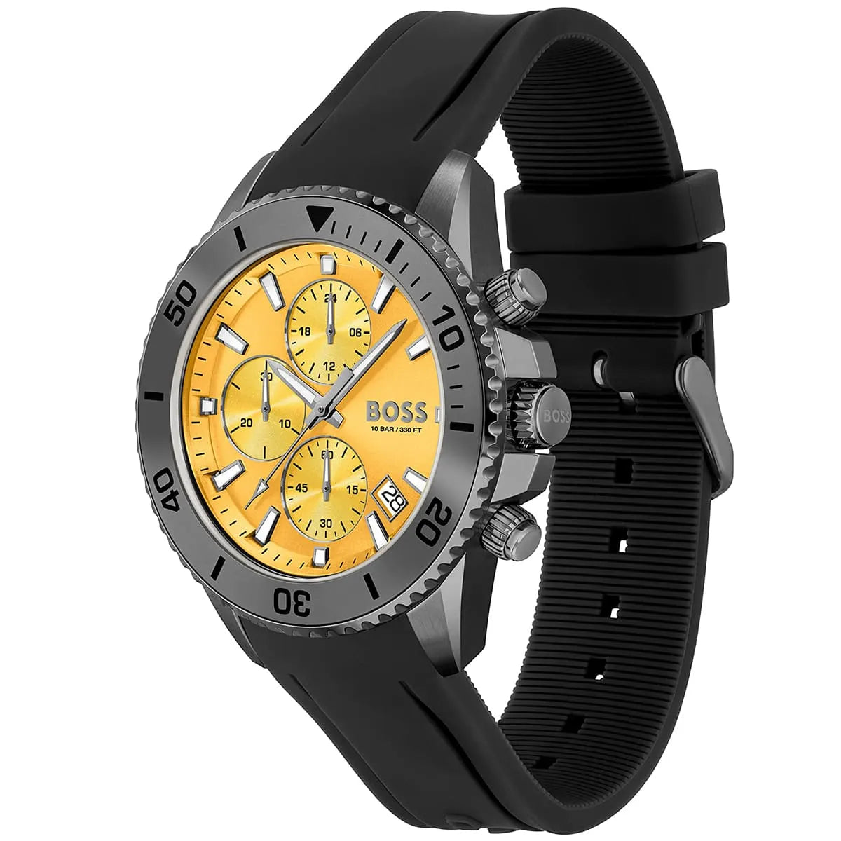Hugo Boss Admiral 1513968 Yellow Dial Black Rubber Strap Men's Watch