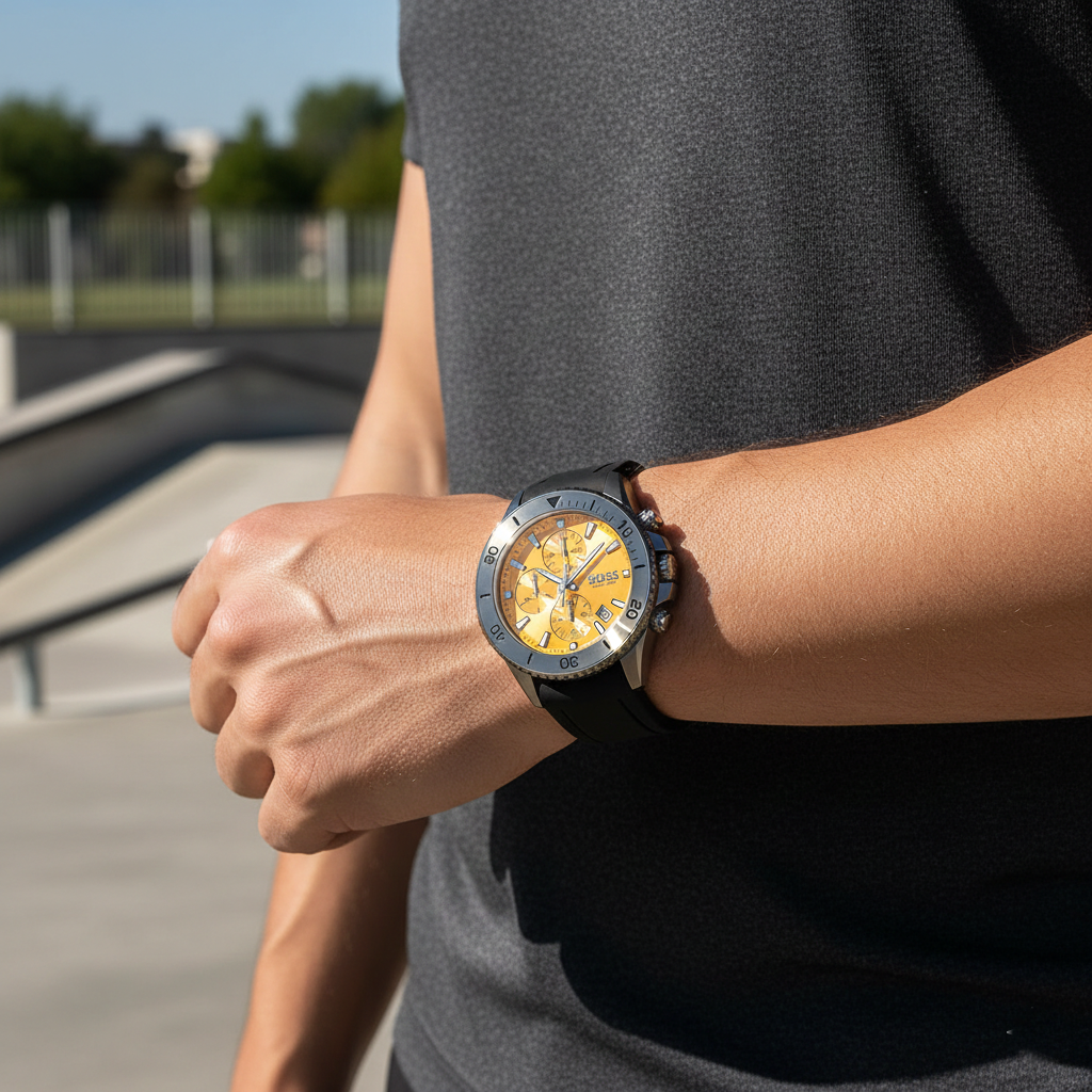 Hugo Boss Admiral 1513968 Yellow Dial Black Rubber Strap Men's Watch