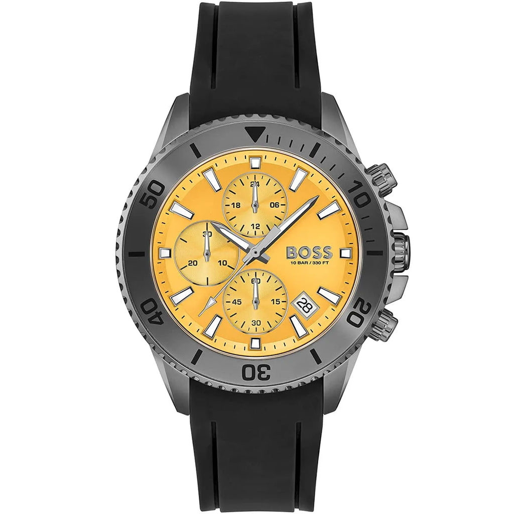 Hugo Boss Admiral 1513968 Yellow Dial Black Rubber Strap Men's Watch