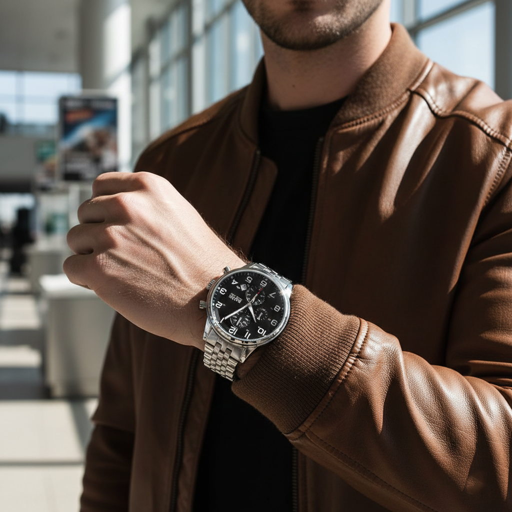 Hugo Boss Aeroliner 1512446 Silver Stainless Steel Black Dial Chronograph Watch