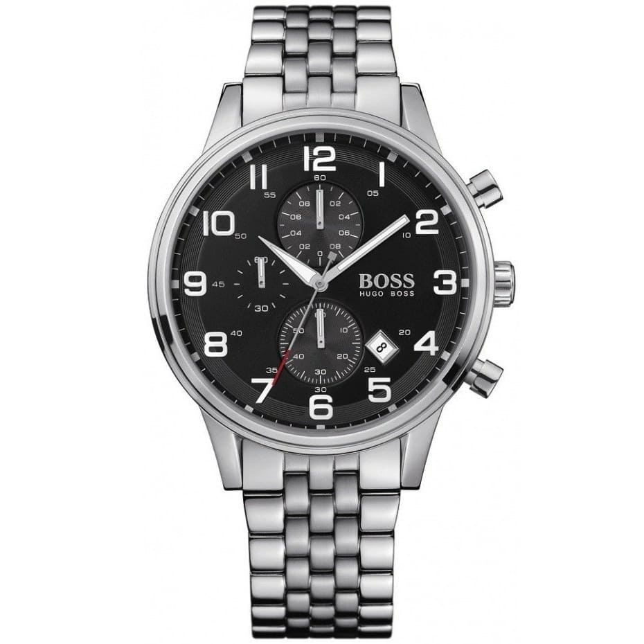 Hugo Boss Aeroliner 1512446 Silver Stainless Steel Black Dial Chronograph Watch