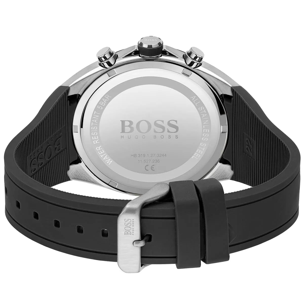 Hugo Boss Distinct 1513855 Silver Black Rubber Red Accents Men's Watch