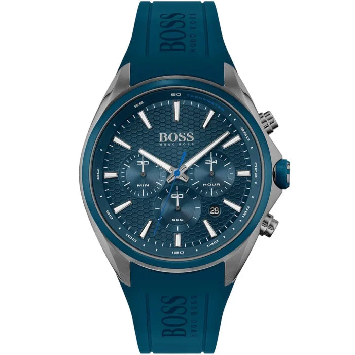 Hugo Boss Distinct 1513856 Gunmetal Blue Rubber Strap Chronograph Men's Watch