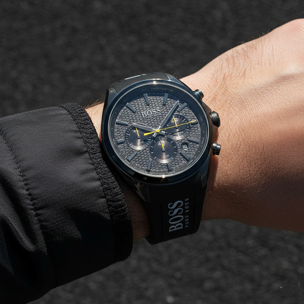 Hugo Boss Distinct 1513859 All-Black Silicone Strap Men's Chronograph Watch