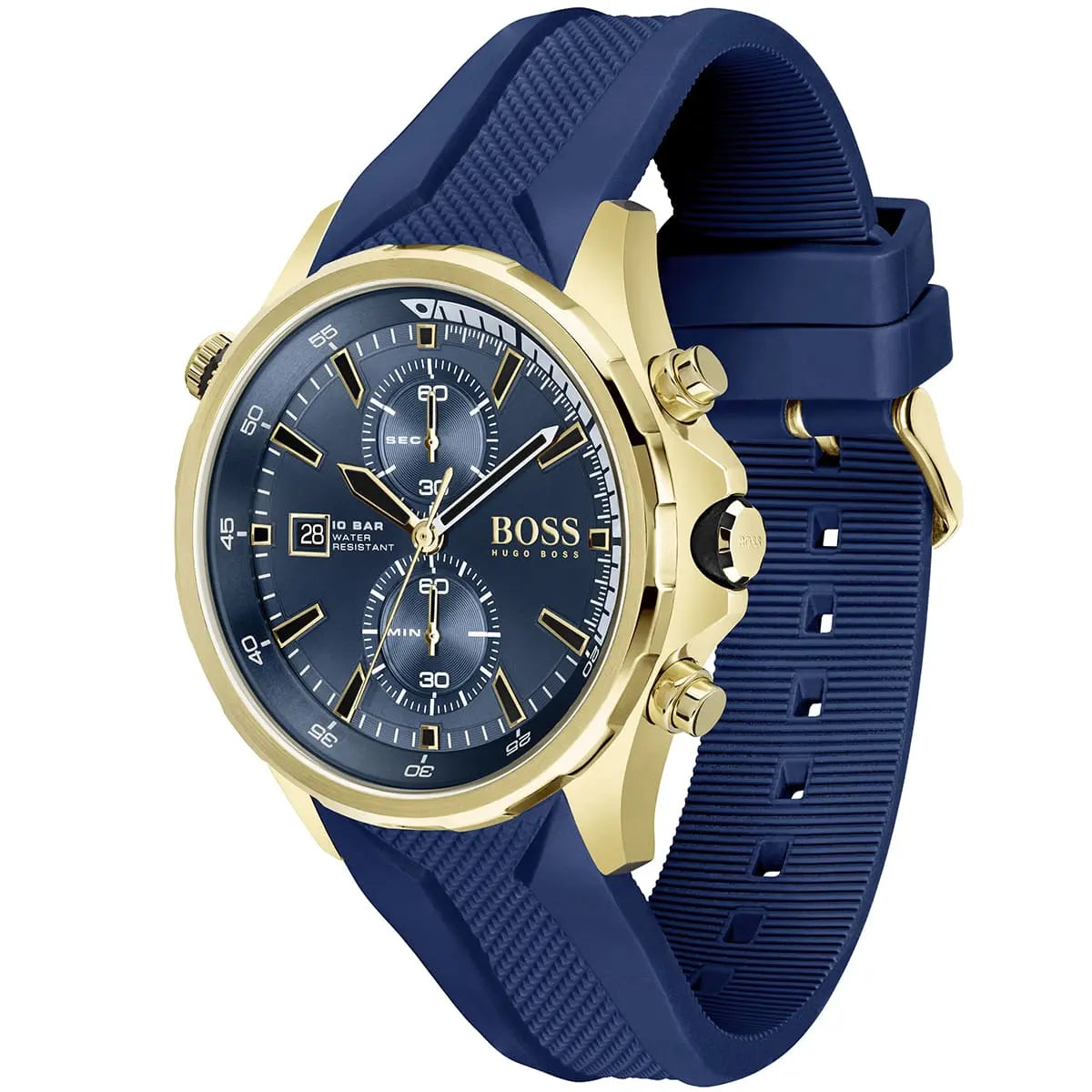 Hugo Boss Globetrotter 1513822 Gold-Tone Blue Rubber Strap Men's Watch