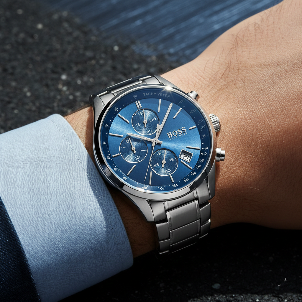 Hugo Boss Grand Prix 1513478 Silver Stainless Steel Blue Dial Chronograph Watch