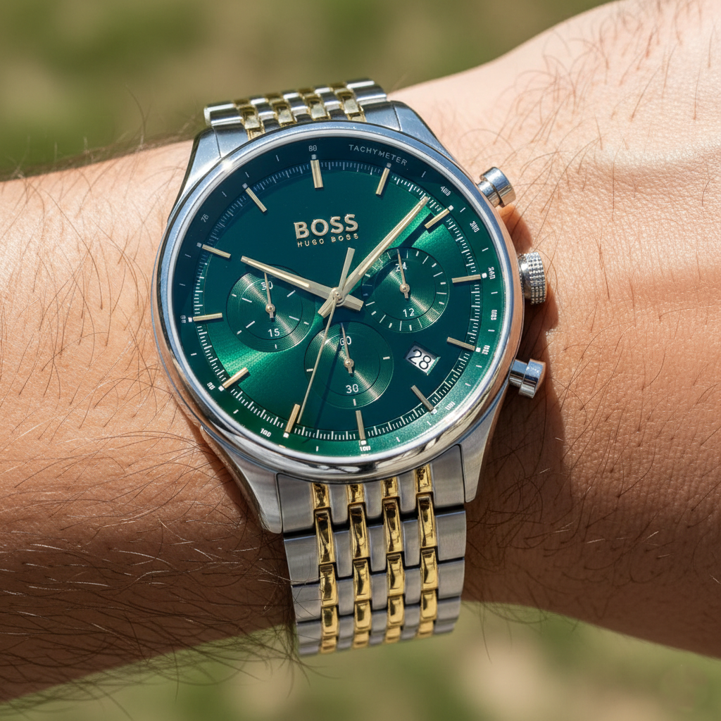 Hugo Boss Gregor 1514081 Two-Tone Green Dial Chronograph Men's Watch