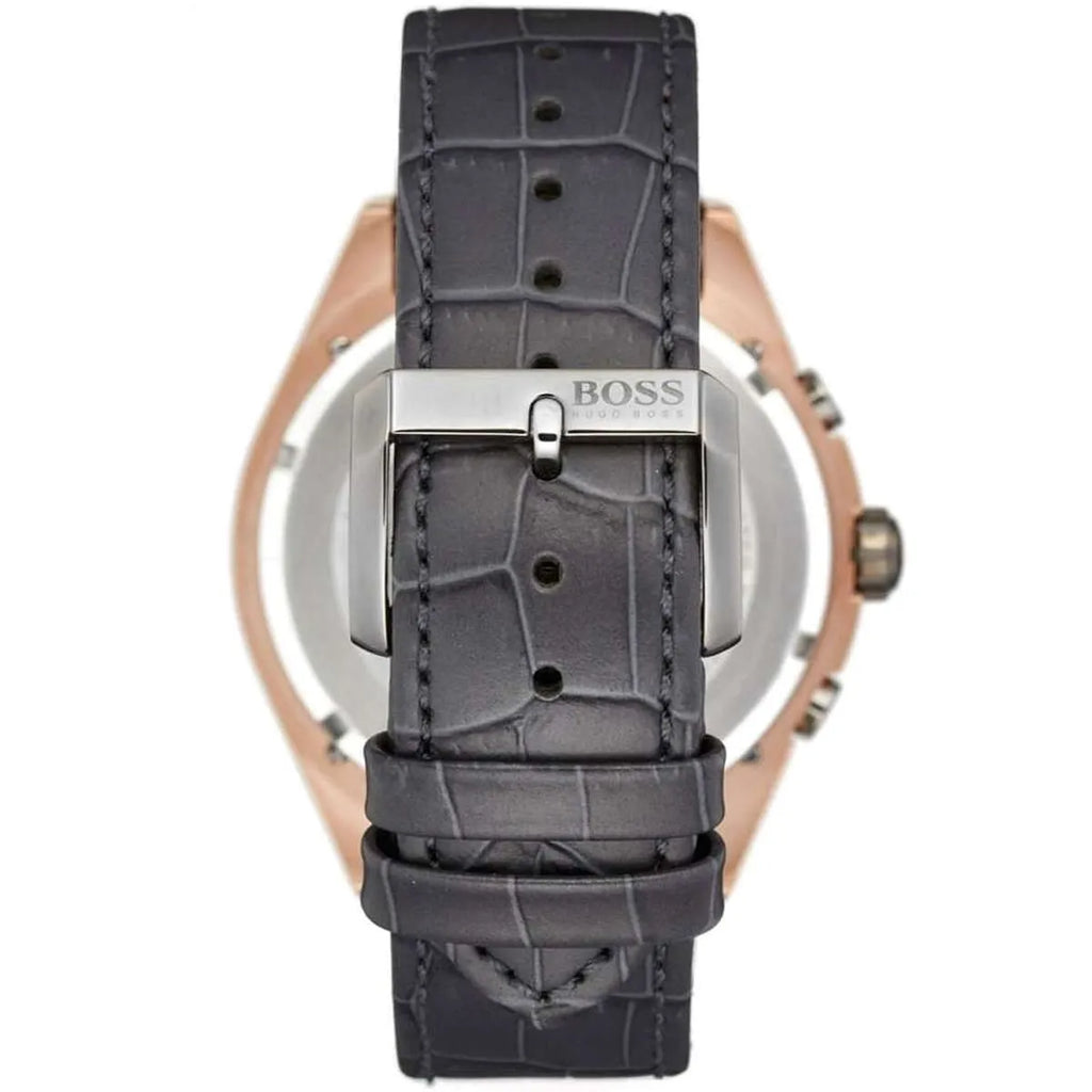 Hugo Boss Onyx 1513366 Gunmetal Grey Leather Rose Gold Accents Watch