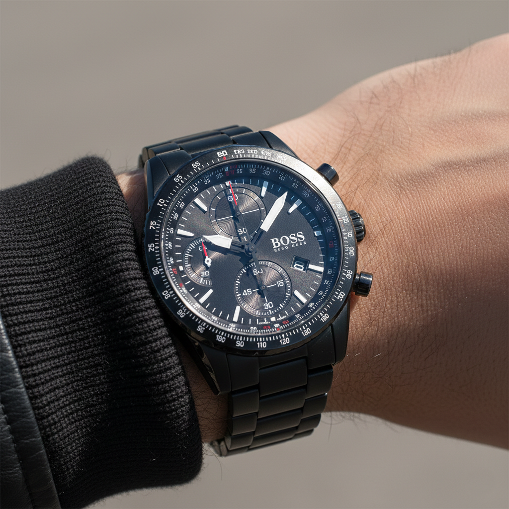 Hugo Boss Pilot Edition Chrono 1513854 Black IP Aviation Men's Watch