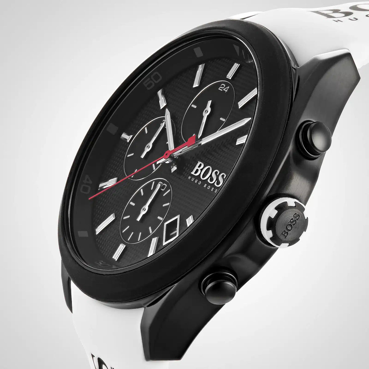 Hugo Boss Velocity 1513718 Black Dial White Rubber Strap Chronograph Men's Watch