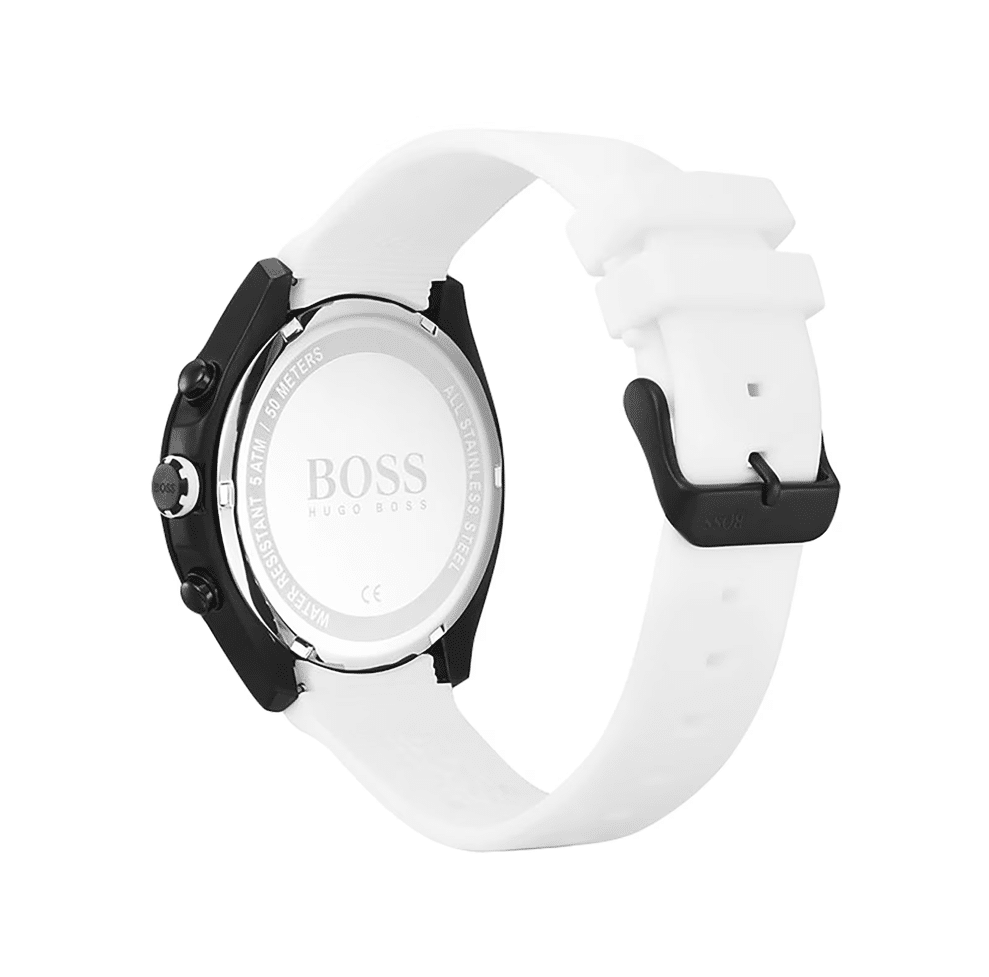 Hugo Boss Velocity 1513718 Black Dial White Rubber Strap Chronograph Men's Watch