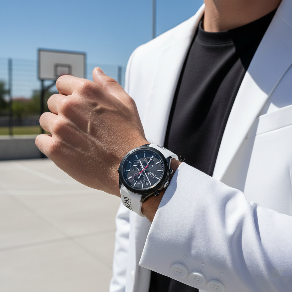 Hugo Boss Velocity 1513718 Black Dial White Rubber Strap Chronograph Men's Watch