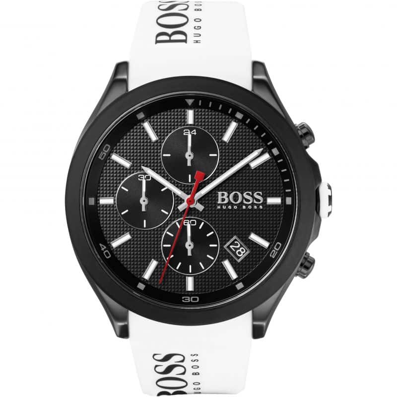 Hugo Boss Velocity 1513718 Black Dial White Rubber Strap Chronograph Men's Watch
