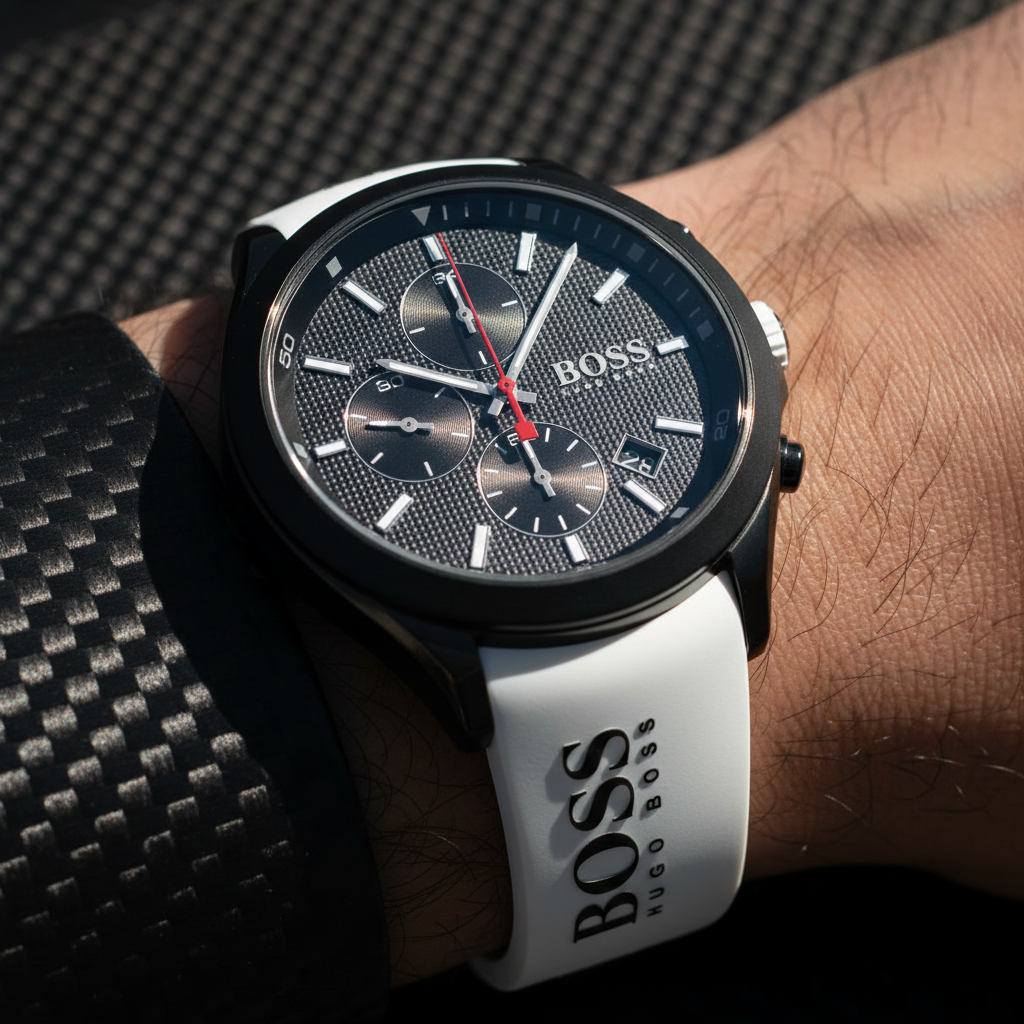 Hugo Boss Velocity 1513718 Black Dial White Rubber Strap Chronograph Men's Watch
