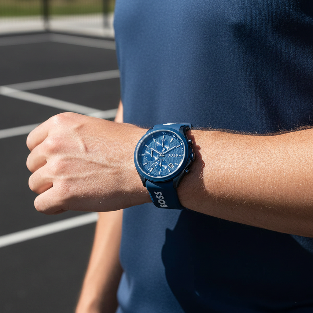 Hugo Boss Velocity 1514061 Blue IP Blue Rubber Strap Chronograph Men's Watch