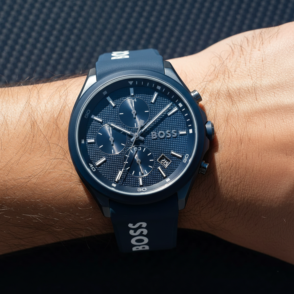 Hugo Boss Velocity 1514061 Blue IP Blue Rubber Strap Chronograph Men's Watch