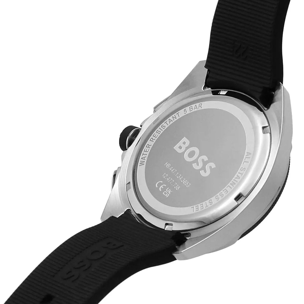 Hugo Boss Volane 1513953 Silver Case Black Rubber Strap Men's Watch