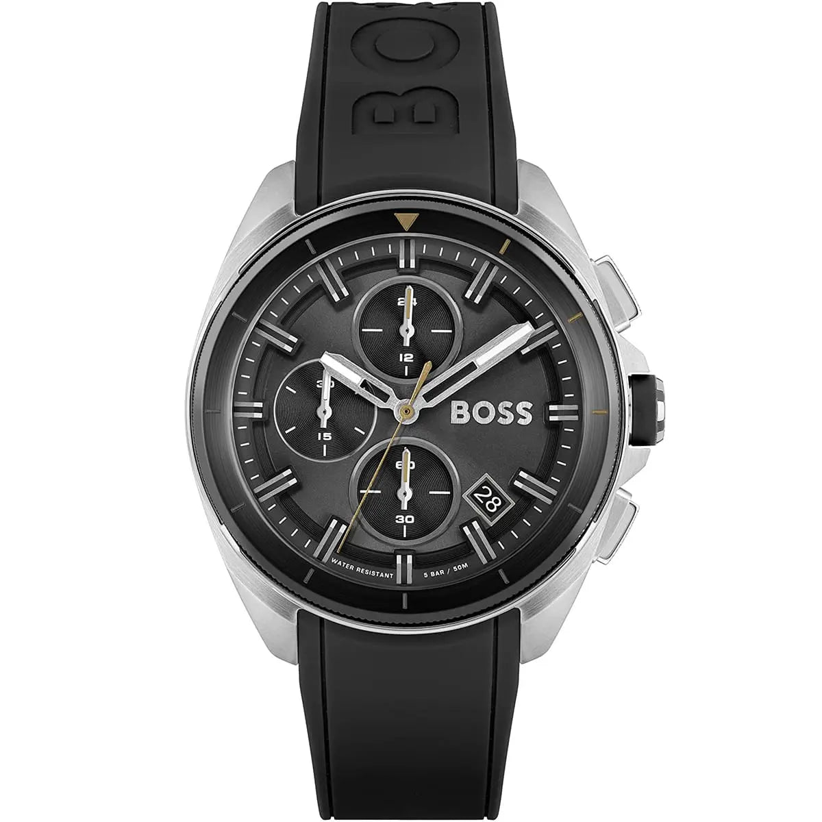 Hugo Boss Volane 1513953 Silver Case Black Rubber Strap Men's Watch