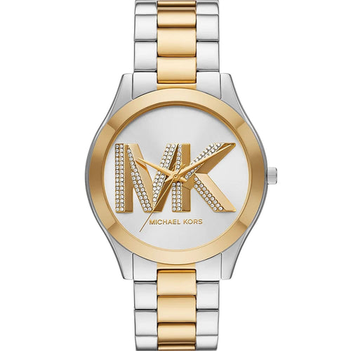 Michael Kors MK4735 Women’s Silver Dial Two-Tone Stainless Steel Crystal Logo Watch