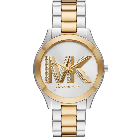 Michael Kors MK4735 Women’s Silver Dial Two-Tone Stainless Steel Crystal Logo Watch