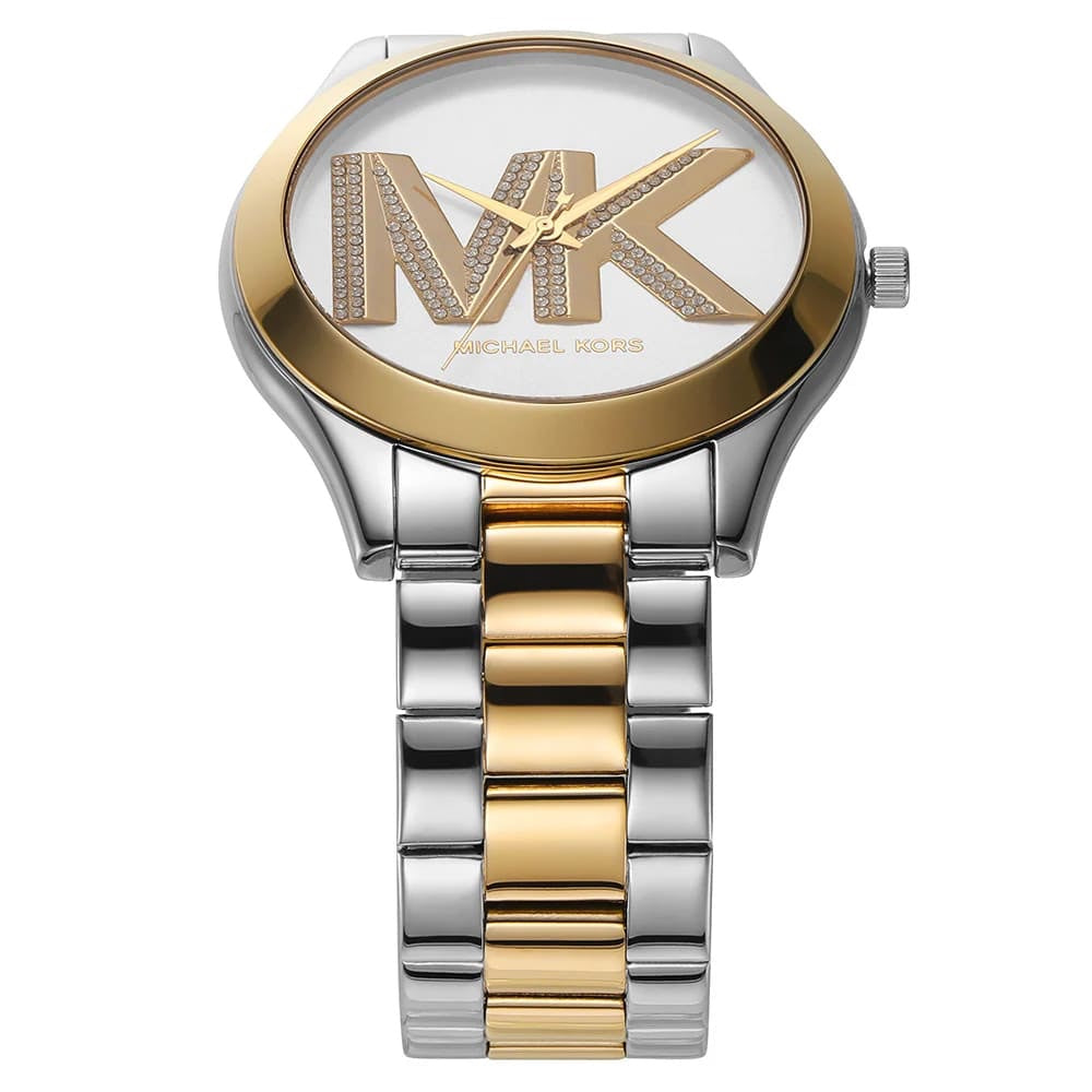 Michael Kors MK4735 Women’s Silver Dial Two-Tone Stainless Steel Crystal Logo Watch