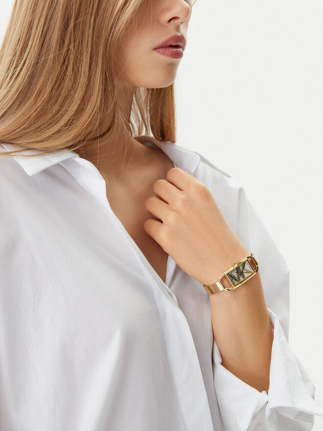 Michael Kors Women's MK Empire Three-Hand Gold-Tone Stainless Steel Logo Bracelet Watch (Model: MK4840), Gold, Modern