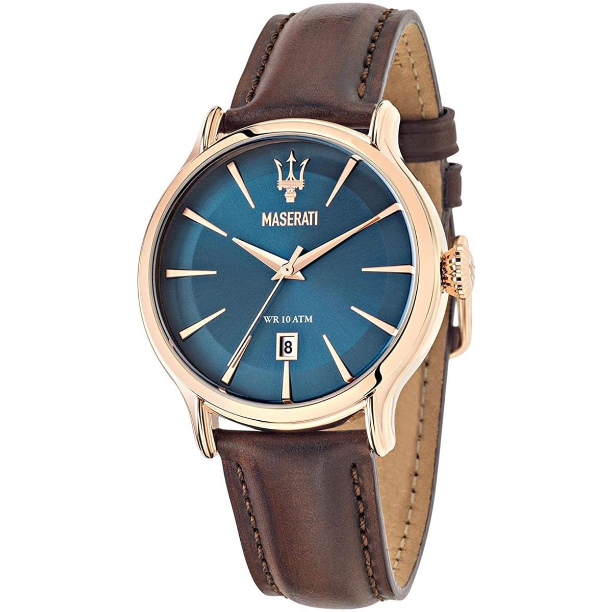 Maserati Epoca R8851118001 Rose Gold Case Blue Dial Brown Leather Watch
