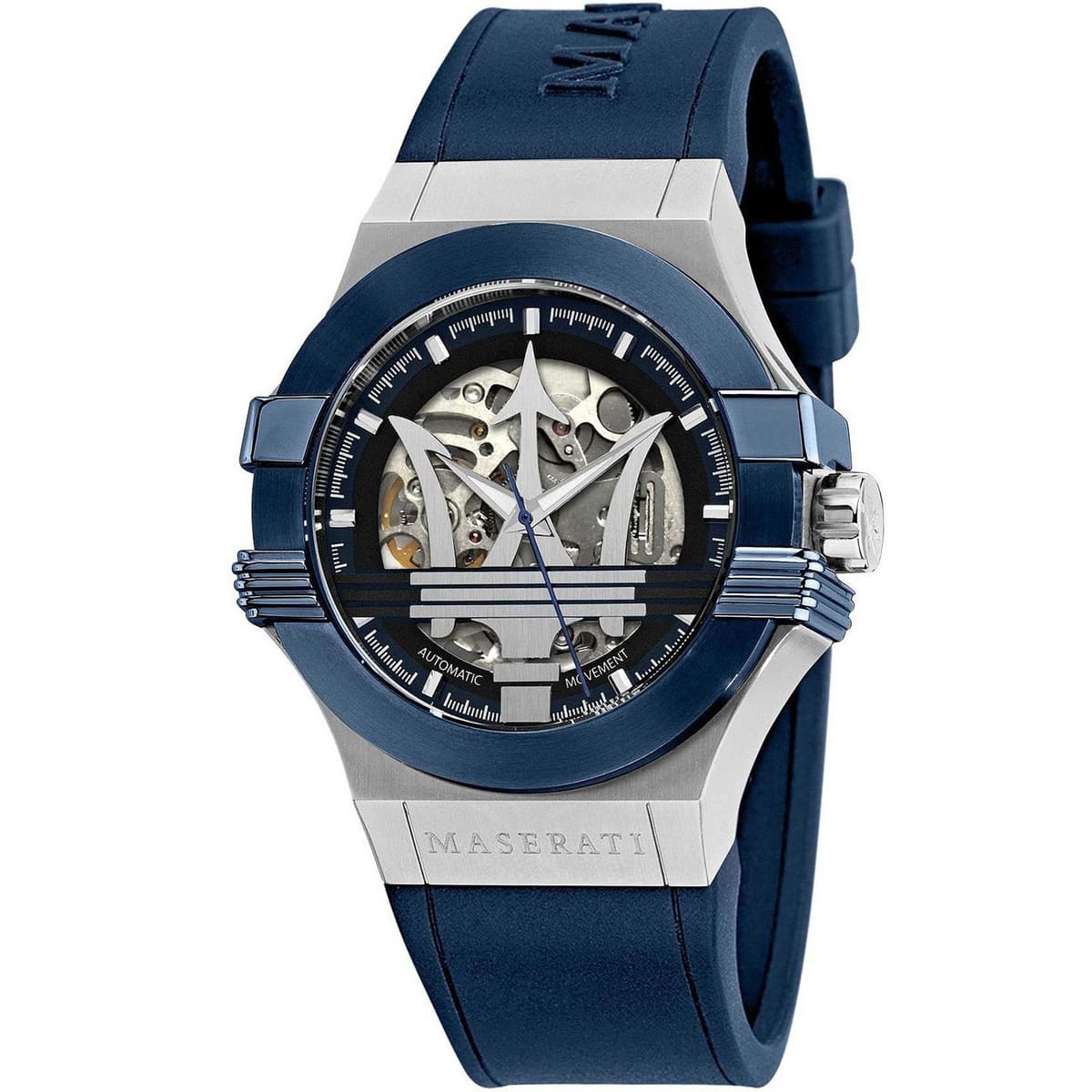 Maserati Potenza R8821108035 Automatic Skeleton Silver Case Blue Strap Watch
