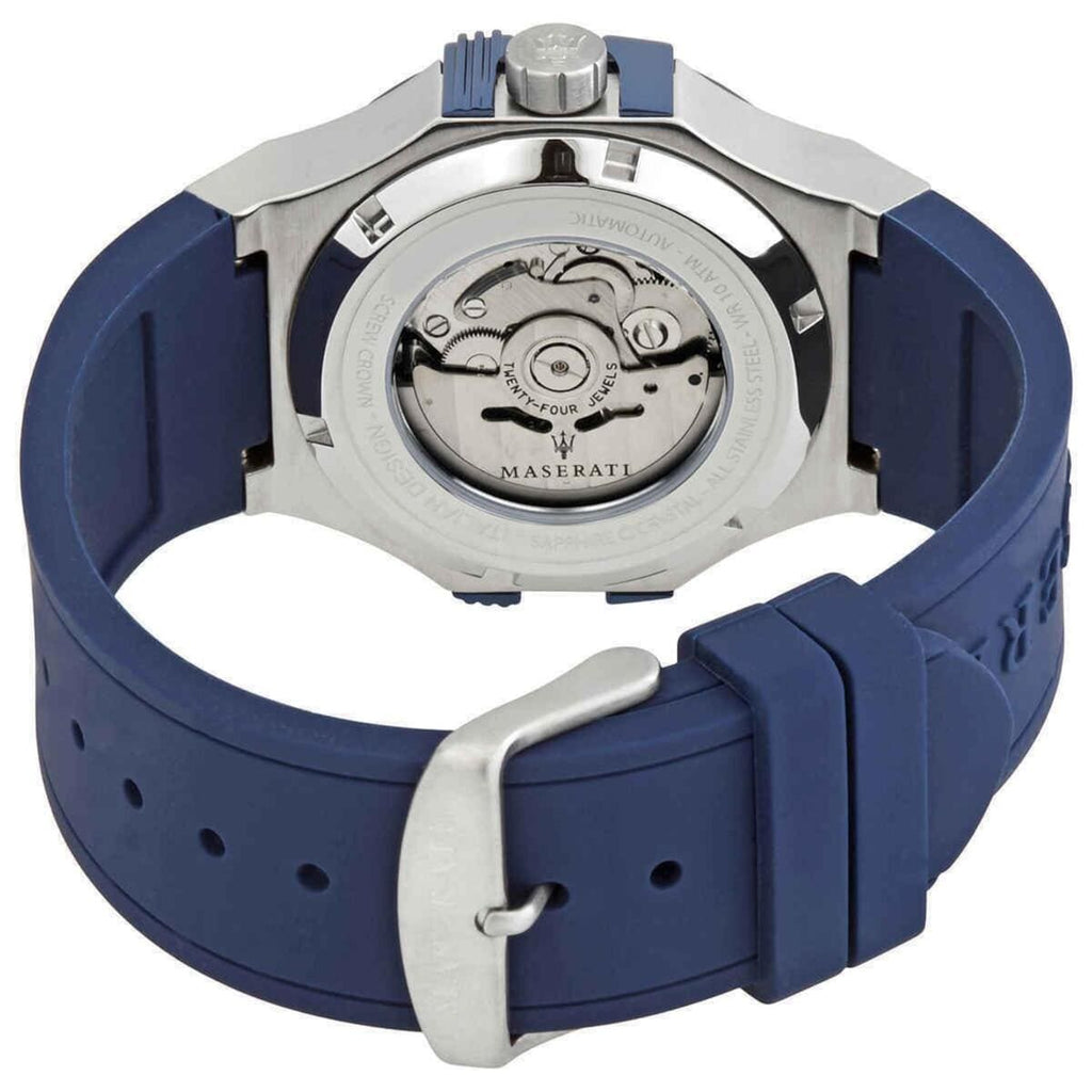 Maserati Potenza R8821108035 Automatic Skeleton Silver Case Blue Strap Watch