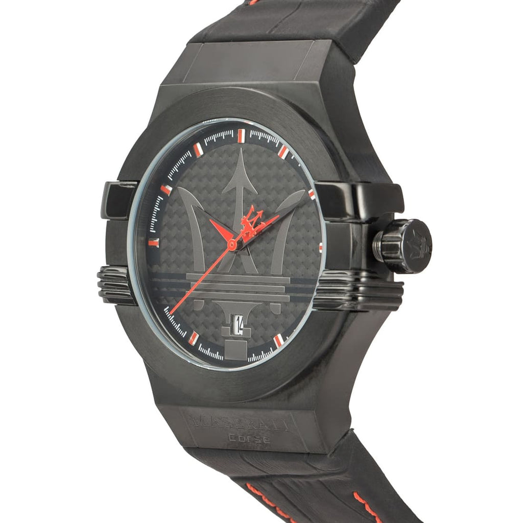 Maserati Potenza R8851108010 Black Case Black Leather Red Stitching Watch