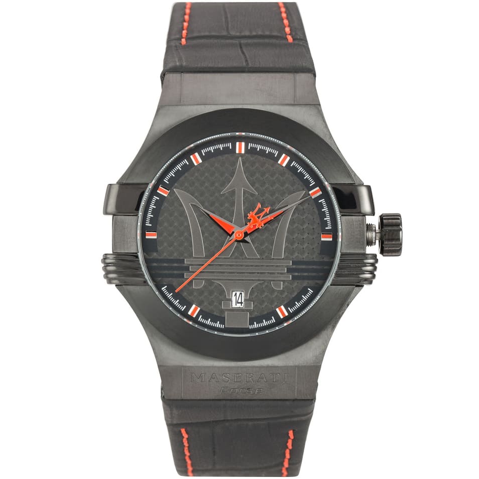Maserati Potenza R8851108010 Black Case Black Leather Red Stitching Watch