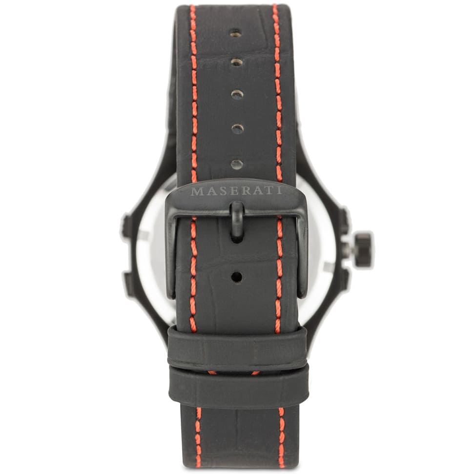 Maserati Potenza R8851108010 Black Case Black Leather Red Stitching Watch