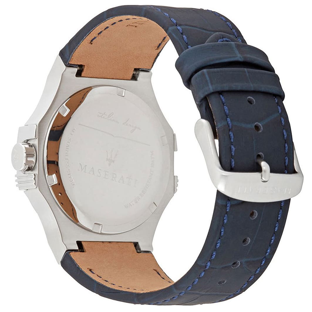 Maserati Potenza R8851108015 Silver Case Blue Dial Blue Leather Watch