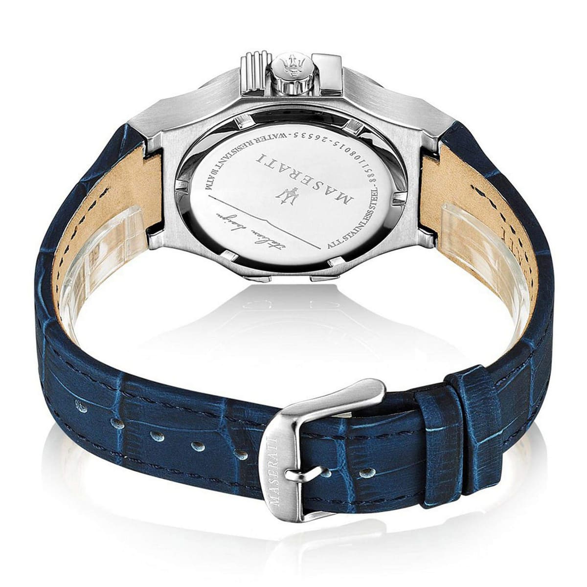 Maserati Potenza R8851108015 Silver Case Blue Dial Blue Leather Watch