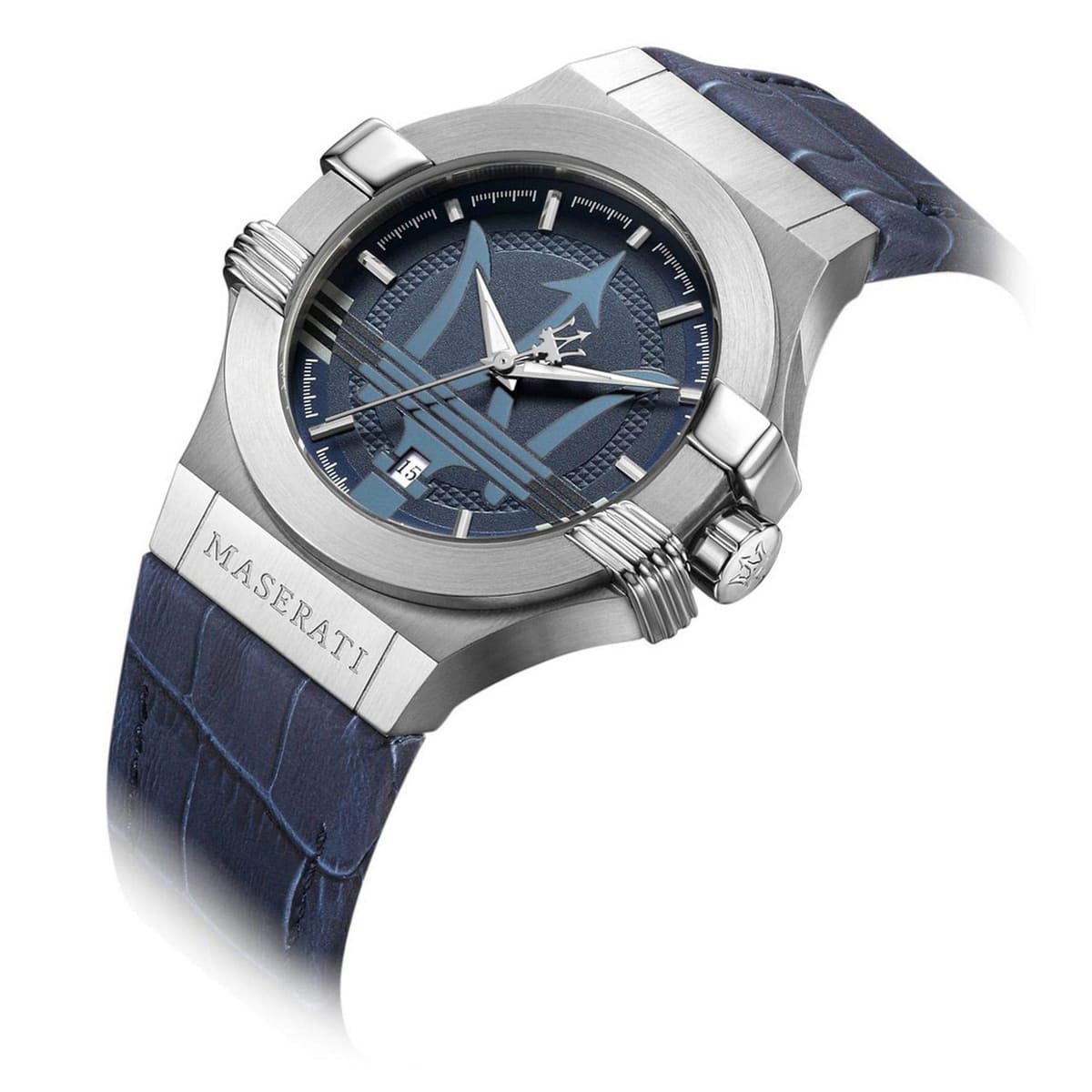 Maserati Potenza R8851108015 Silver Case Blue Dial Blue Leather Watch