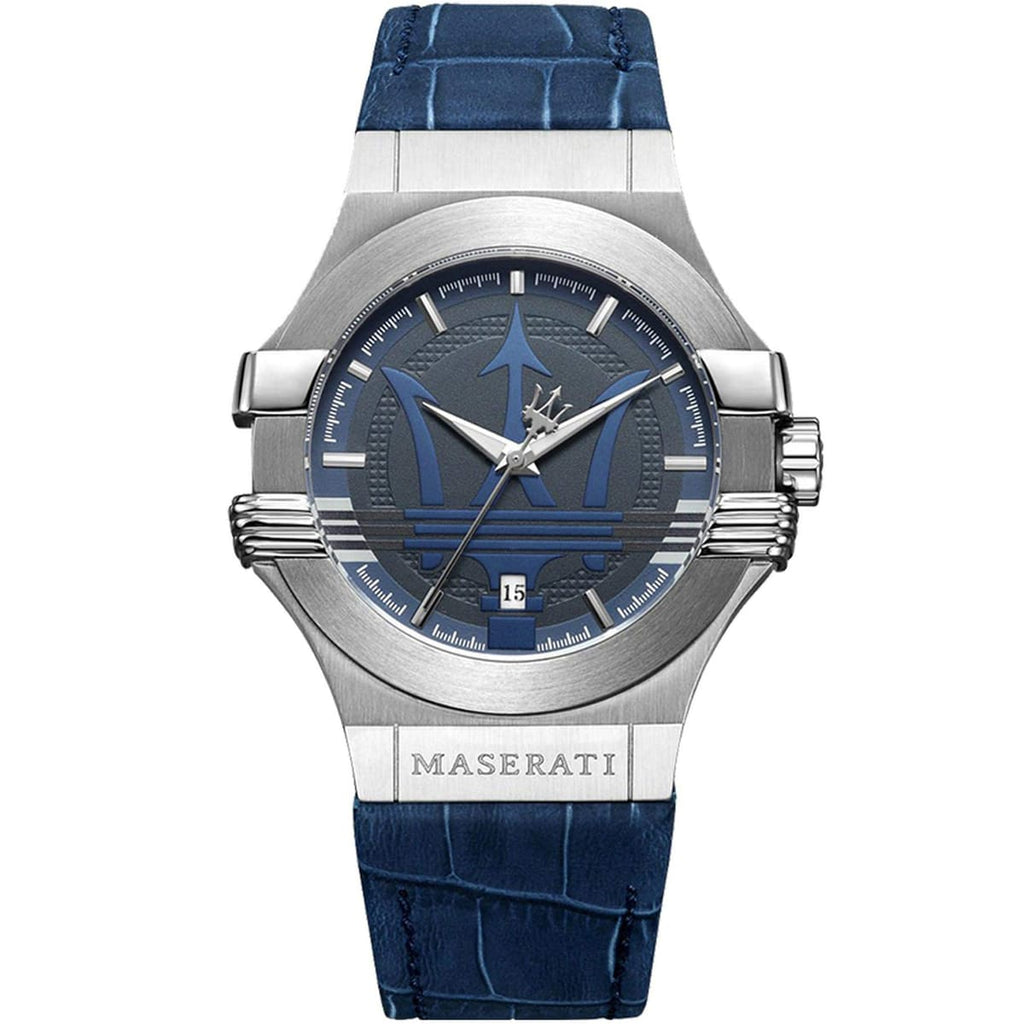 Maserati Potenza R8851108015 Silver Case Blue Dial Blue Leather Watch