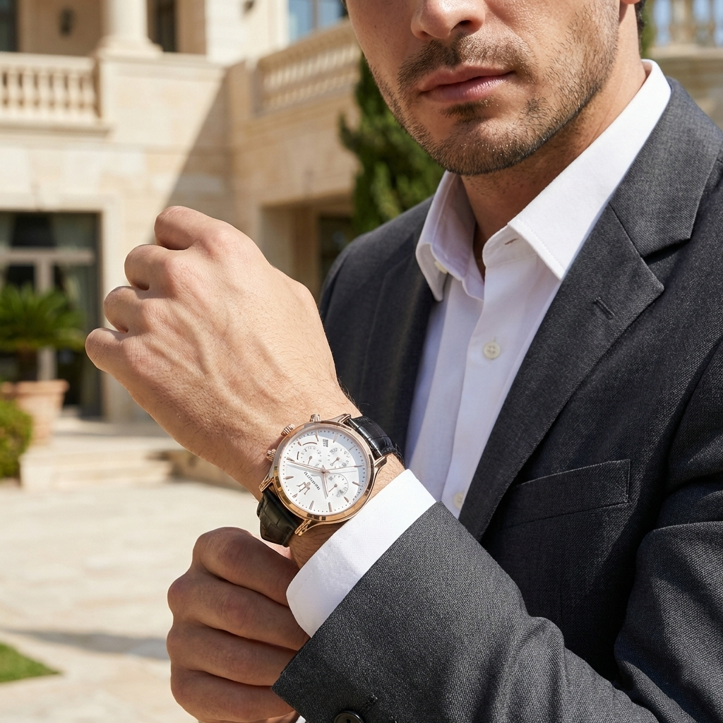 Maserati Epoca R8871618016 Men's Rose Gold Watch with White Dial & Black Leather Strap