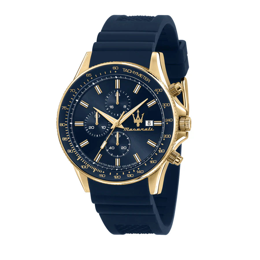 Maserati Sfida R8871640004 Men's Gold Watch Blue Rubber