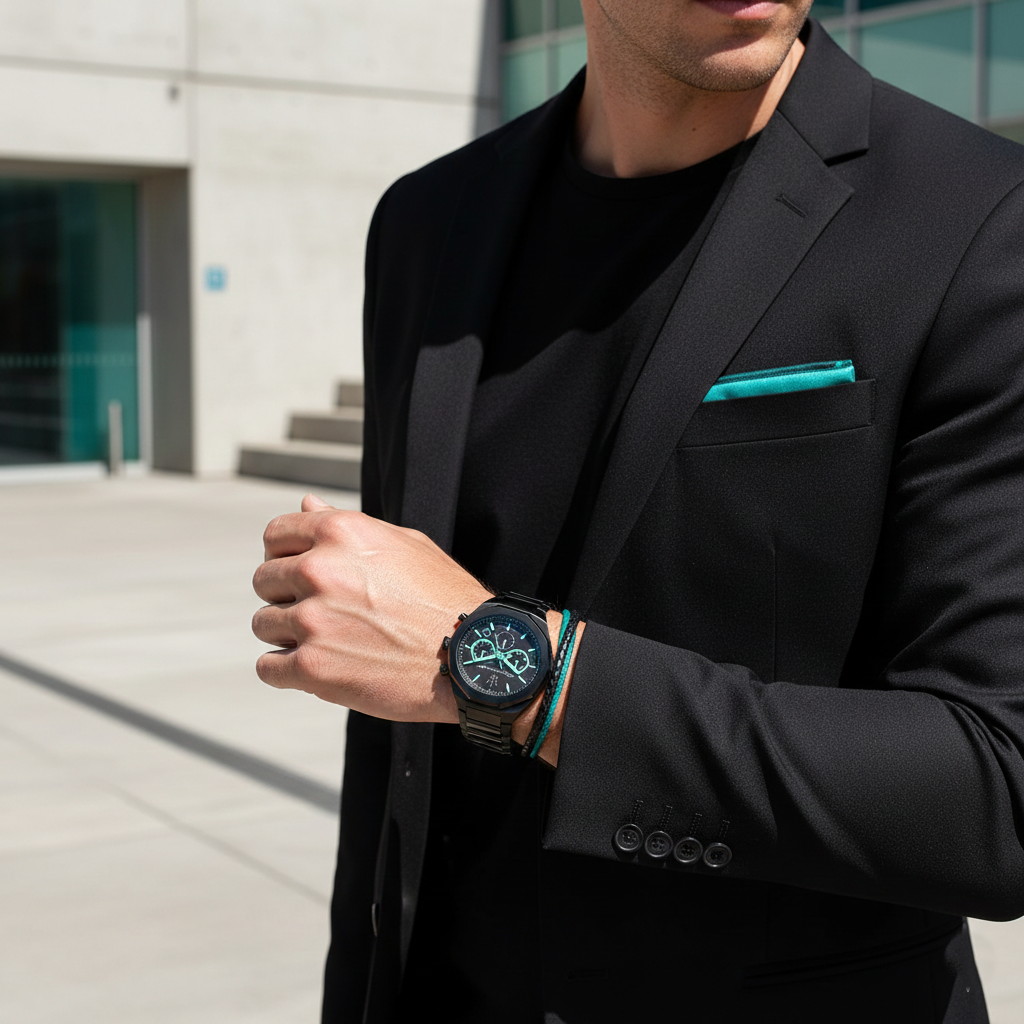 Maserati Stile R8873644001 Men's Black Steel Watch Aqua Accents