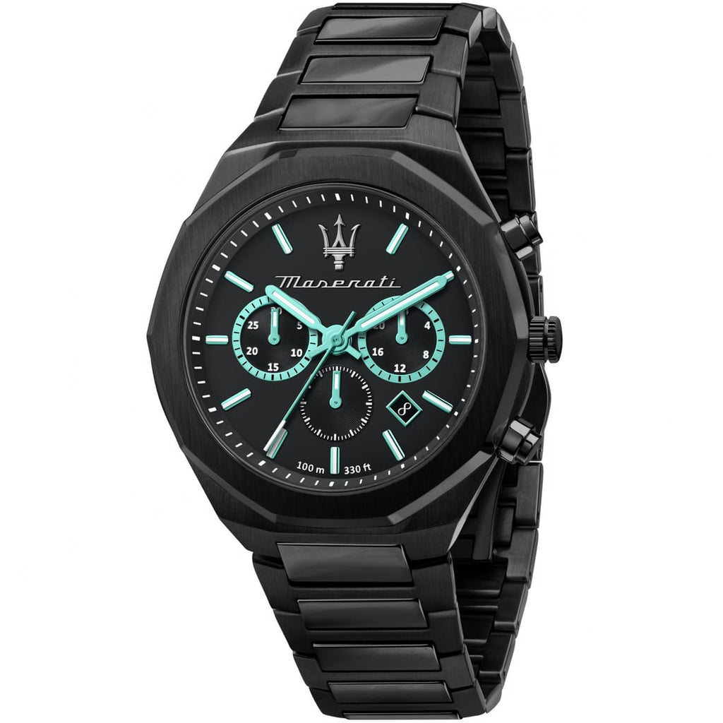 Maserati Stile R8873644001 Men's Black Steel Watch Aqua Accents