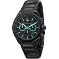 Maserati Stile R8873644001 Men's Black Steel Watch Aqua Accents