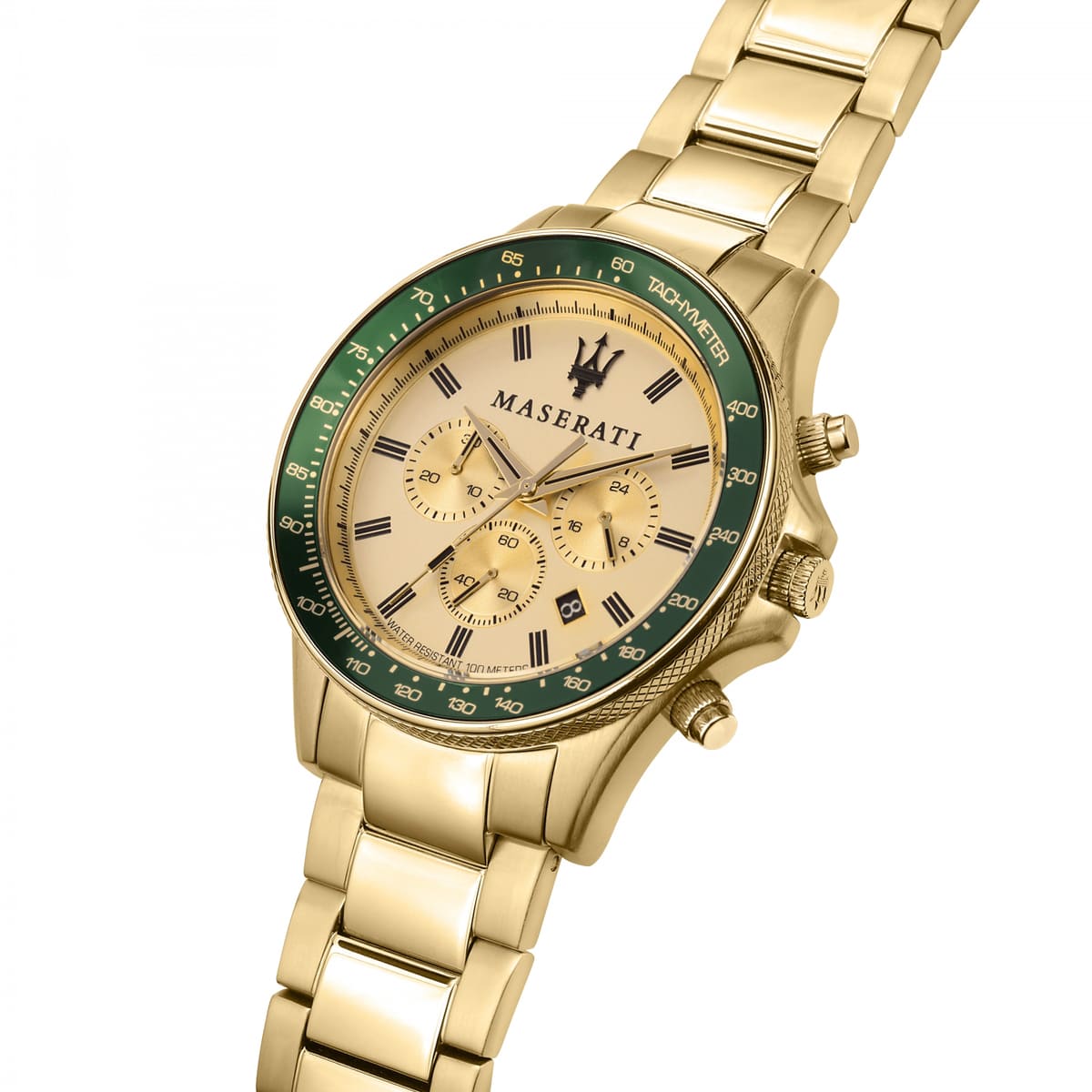 Maserati Sfida R8873640005 Full Gold Green Bezel Chronograph Men's Watch